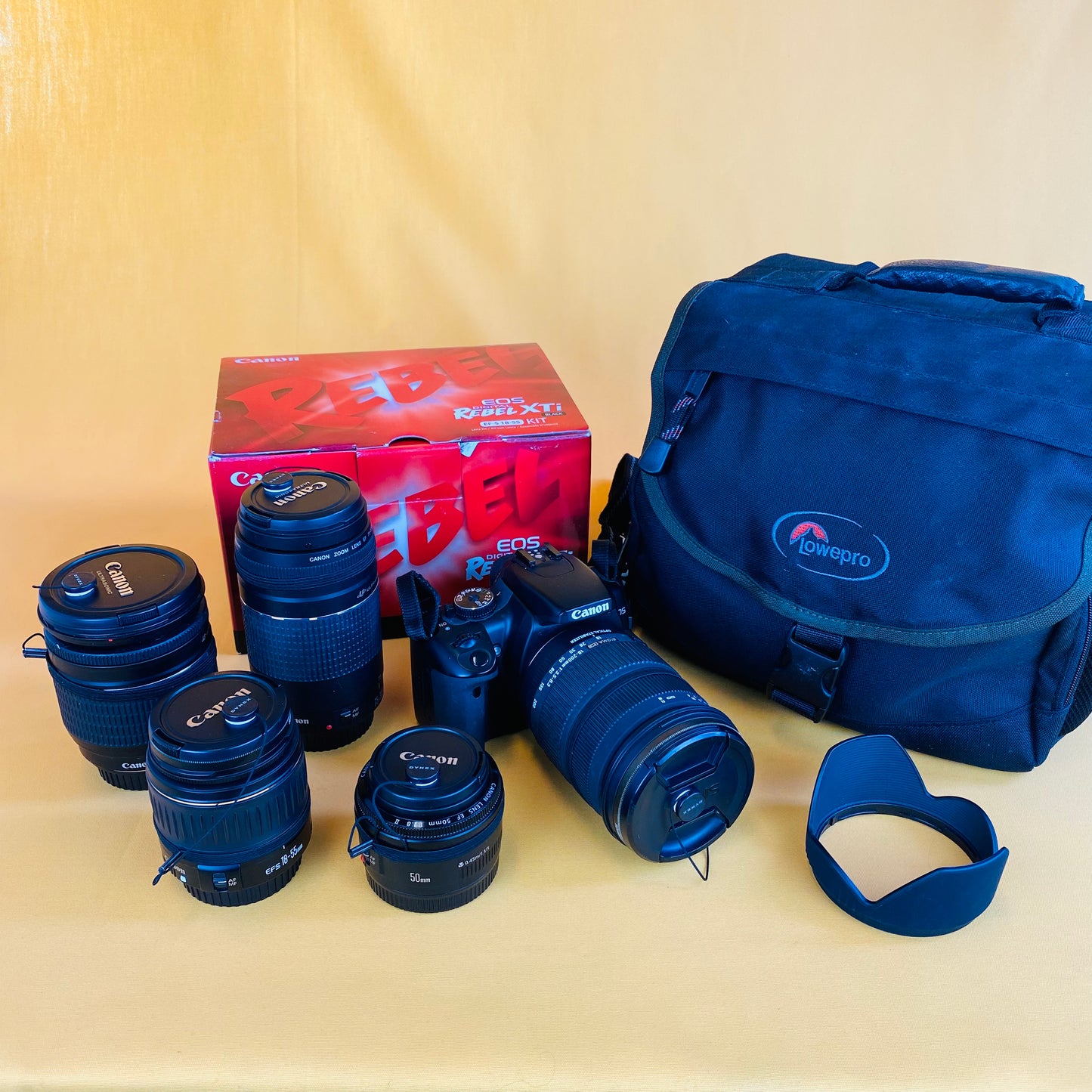 canon rebel digital camera kit with 5 lenses