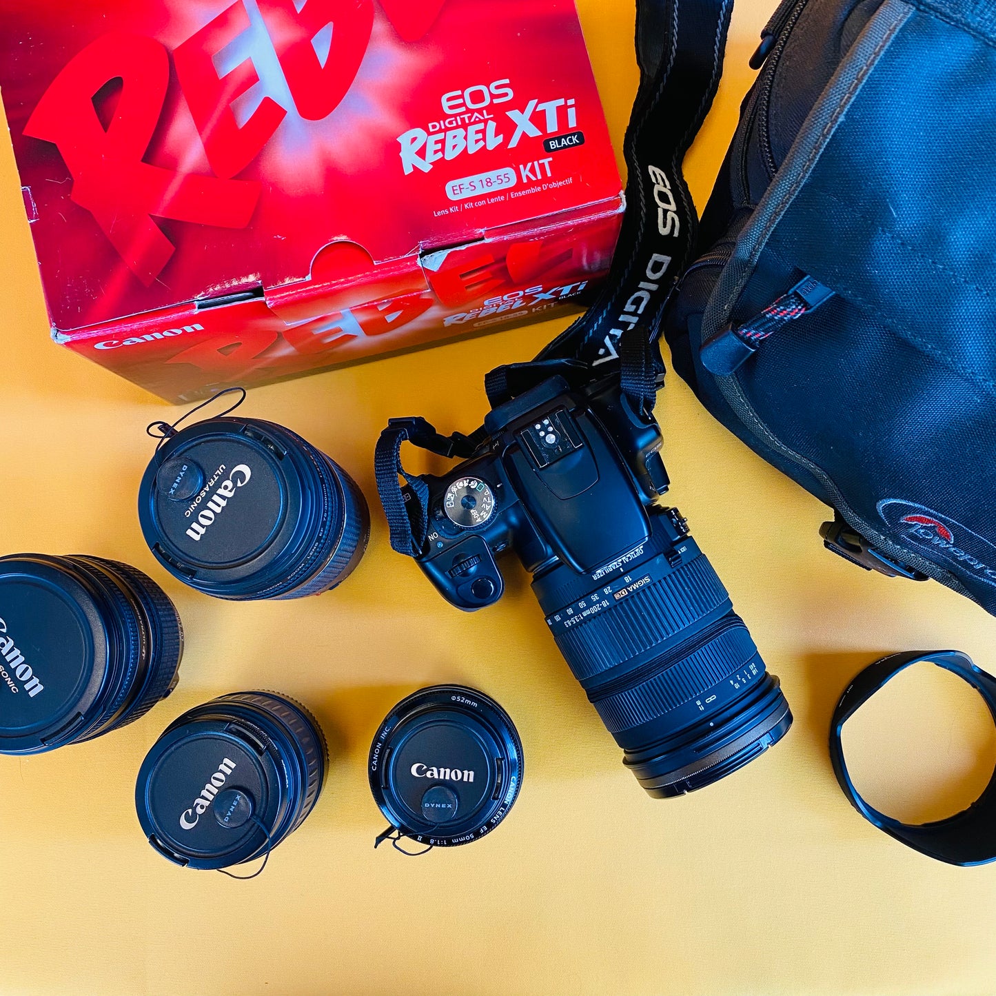 canon rebel digital camera kit with 5 lenses