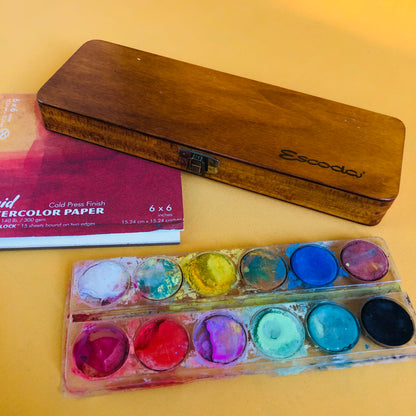 escoda set of watercolor brushes in wooden box